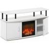 Furinno Jensen Farmhouse Barn Door Fireplace Stand with Storage Cabinet for TV up to 60 Inch, Rustic Brown(Plain White/Black)