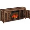 Furinno Jensen Farmhouse Barn Door Fireplace Stand with Storage Cabinet for TV up to 60 Inch, Rustic Brown(Rustic Brown)