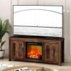 Furinno Jensen Farmhouse Barn Door Fireplace Stand with Storage Cabinet for TV up to 60 Inch, Rustic Brown(Rustic Brown)
