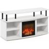 Furinno Jensen Farmhouse Barn Door Fireplace Stand with Storage Cabinet for TV up to 60 Inch, Rustic Brown(Solid White)