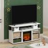 Furinno Jensen Farmhouse Barn Door Fireplace Stand with Storage Cabinet for TV up to 60 Inch, Rustic Brown(Solid White)