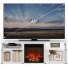 Furinno Jensen Farmhouse Barn Door Fireplace Stand with Storage Cabinet for TV up to 60 Inch, Rustic Brown(White Oak/Chrome)