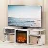 Furinno Jensen Farmhouse Barn Door Fireplace Stand with Storage Cabinet for TV up to 60 Inch, Rustic Brown(White Oak/Chrome)