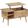 Furinno Jensen Living Room Wooden Leg Lift Top Coffee Table With Hidden Compartment and Side Open Storage Shelf, French Oak Grey(Flagstaff Oak)