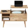 Furinno Jensen Living Room Wooden Leg Lift Top Coffee Table With Hidden Compartment and Side Open Storage Shelf, French Oak Grey(Flagstaff Oak)