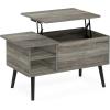 Furinno Jensen Living Room Wooden Leg Lift Top Coffee Table With Hidden Compartment and Side Open Storage Shelf, French Oak Grey(French Oak Grey)