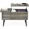 Furinno Jensen Living Room Wooden Leg Lift Top Coffee Table With Hidden Compartment and Side Open Storage Shelf, French Oak Grey(French Oak Grey)