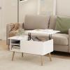 Furinno Jensen Living Room Wooden Leg Lift Top Coffee Table With Hidden Compartment and Side Open Storage Shelf, French Oak Grey(Solid White)