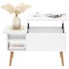 Furinno Jensen Living Room Wooden Leg Lift Top Coffee Table With Hidden Compartment and Side Open Storage Shelf, French Oak Grey(Solid White)