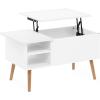 Furinno Jensen Living Room Wooden Leg Lift Top Coffee Table With Hidden Compartment and Side Open Storage Shelf, French Oak Grey(Solid White)