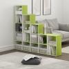 Furinno LUDER Book Shelf, 3-Cube Bookshelf, Bookcase with Open Shelves, 9.3 x 12 x 31.5, for Living Room, Bedroom, Home Office, White(White/Green)