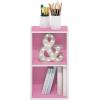 Furinno LUDER Book Shelf, 3-Cube Bookshelf, Bookcase with Open Shelves, 9.3 x 12 x 31.5, for Living Room, Bedroom, Home Office, White(White/Pink)