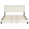 Furinno Laval Bed Frame, King Size Bedframe with Button Double Row Nail Head Headboard, Upholstered Bed with Legs, 12pcs Wooden Slat Support, Easy Assembly, for Bedroom, Dorm, Light Beige