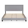 Furinno Laval Bed Frame, King Size Bedframe with Button Double Row Nail Head Headboard, Upholstered Bed with Legs, 12pcs Wooden Slat Support, Easy Assembly, for Bedroom, Dorm, Light Grey