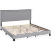 Furinno Laval Bed Frame, King Size Bedframe with Button Double Row Nail Head Headboard, Upholstered Bed with Legs, 12pcs Wooden Slat Support, Easy Assembly, for Bedroom, Dorm, Light Grey