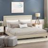 Furinno Laval Bed Frame, King Size Bedframe with Button Double Row Nail Head Headboard, Upholstered Bed with Legs, 12pcs Wooden Slat Support, Easy Assembly, for Bedroom, Dorm, Light Beige