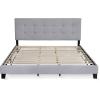 Furinno Laval Bed Frame, King Size Bedframe with Button Tufted Headboard, Upholstered Bed with Legs, 12pcs Wooden Slat Support, Easy Assembly, for Bedroom, Dorm, Light Grey