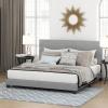 Furinno Laval Bed Frame, King Size Bedframe with Button Tufted Headboard, Upholstered Bed with Legs, 12pcs Wooden Slat Support, Easy Assembly, for Bedroom, Dorm, Light Grey