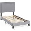 Furinno Laval Double Row Nail Head Upholstered Platform Bed Frame, Queen, Linen(Glacier)