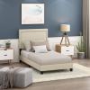 Furinno Laval Double Row Nail Head Upholstered Platform Bed Frame, Queen, Linen(Linen)