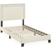 Furinno Laval Double Row Nail Head Upholstered Platform Bed Frame, Queen, Linen(Linen)
