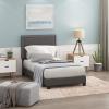 Furinno Laval Double Row Nail Head Upholstered Platform Bed Frame, Queen, Linen(Stone)