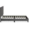Furinno Laval Double Row Nail Head Upholstered Platform Bed Frame, Queen, Linen(Stone)