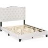 Furinno Lille Bed Frame, Full Size Bedframe with Button Tufted Headboard, Upholstered Bed with Legs, No Box Spring Needed, 12pcs Wooden Slat Support, Easy Assembly, for Bedroom, Dorm, Light Beige