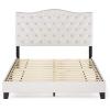 Furinno Lille Bed Frame, Queen Size Bedframe with Button Tufted Headboard, Bed with Legs, 12pcs Wooden Slat Support, Easy Assembly, for Bedroom, Dorm, Light Beige
