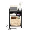 Furinno Moretti Side Table, 3-Tier End Table with Charging Station, Metal Frame Night Stand, Bedside Table with USB and Type-C Charging Port, for Living Room, Bedroom, Bauhaus Oak(Americano)