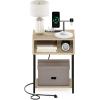Furinno Moretti Side Table, 3-Tier End Table with Charging Station, Metal Frame Night Stand, Bedside Table with USB and Type-C Charging Port, for Living Room, Bedroom, Bauhaus Oak(Bauhaus Oak)
