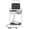 Furinno Moretti Side Table, 3-Tier End Table with Charging Station, Metal Frame Night Stand, Bedside Table with USB and Type-C Charging Port, for Living Room, Bedroom, Bauhaus Oak(White)