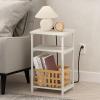 Furinno Moretti Side Table, 3-Tier End Table with Charging Station, Metal Frame Night Stand, Bedside Table with USB and Type-C Charging Port, for Living Room, Bedroom, Bauhaus Oak(Solid White)