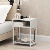 Furinno Moretti Side Table, 3-Tier End Table with Charging Station, Metal Frame Night Stand, Bedside Table with USB and Type-C Charging Port, for Living Room, Bedroom, Bauhaus Oak(White)
