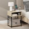 Furinno Moretti Side Table, 3-Tier End Table with Charging Station, Metal Frame Night Stand, Bedside Table with USB and Type-C Charging Port, for Living Room, Bedroom, Bauhaus Oak(Bauhaus Oak)