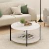 Furinno Simple Design Coffee Table, French Oak Grey/Black(Marble White/Black)