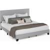 Furinno Skylar Bed Frame, Twin Size Bedframe with Geometric Design Upholstered Headboard, Bed with Adjustable Headboard, No Box Spring Needed, 12pcs Wooden Slat Support, for Bedroom, Dorm, Glacier(King)