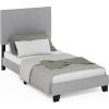 Furinno Skylar Bed Frame, Twin Size Bedframe with Geometric Design Upholstered Headboard, Bed with Adjustable Headboard, No Box Spring Needed, 12pcs Wooden Slat Support, for Bedroom, Dorm, Glacier(Twin)