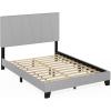 Furinno Skylar Bed Frame, Twin Size Bedframe with Geometric Design Upholstered Headboard, Bed with Adjustable Headboard, No Box Spring Needed, 12pcs Wooden Slat Support, for Bedroom, Dorm, Glacier(Full)