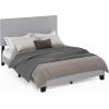 Furinno Skylar Bed Frame, Twin Size Bedframe with Geometric Design Upholstered Headboard, Bed with Adjustable Headboard, No Box Spring Needed, 12pcs Wooden Slat Support, for Bedroom, Dorm, Glacier(Queen)