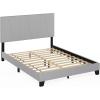 Furinno Skylar Bed Frame, Twin Size Bedframe with Geometric Design Upholstered Headboard, Bed with Adjustable Headboard, No Box Spring Needed, 12pcs Wooden Slat Support, for Bedroom, Dorm, Glacier(Queen)