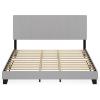 Furinno Skylar Bed Frame, Twin Size Bedframe with Geometric Design Upholstered Headboard, Bed with Adjustable Headboard, No Box Spring Needed, 12pcs Wooden Slat Support, for Bedroom, Dorm, Glacier(King)