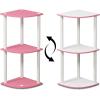 Furinno TURN-N-TUBE Corner Shelf, 3-Tier Corner Bookshelf, Display Storage Shelves with Open Shelves, for Organization and Storage, Living Room, Home Office, Garage, Amber Pine(Pink/White)