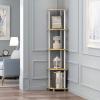Furinno TURN-N-TUBE Corner Shelf, 5-Tier Corner Bookshelf, Open Storage Shelves, for Organization and Storage, Living Room, Home Office, Garage, Bedroom, Espresso(Beech/White)