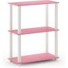 Furinno TURN-N-TUBE Corner Shelf, 5-Tier Corner Bookshelf, Open Storage Shelves, for Organization and Storage, Living Room, Home Office, Garage, Bedroom, Espresso(Pink/White)