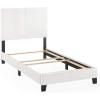 FURINNO Pessac PU Leather Upholstered Platform, Full, White(White)