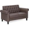 Furinno Brive Contemporary Tufted Faux Leather 3-Seater Sofa Couch for Living Room, Black Faux Leather(Brown Faux Leather)