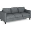 Furinno Brive Contemporary Tufted Faux Leather 3-Seater Sofa Couch for Living Room, Black Faux Leather(Gunmetal)