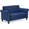 Furinno Brive Contemporary Tufted Faux Leather 3-Seater Sofa Couch for Living Room, Black Faux Leather(Navy Velvet)