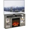 Furinno Classic 70 Inch TV Stand with Fireplace, Americano(French Oak Grey)